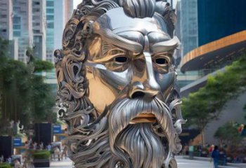 白钢西方人雕塑制造商，城市雕塑，镜面人头像雕塑观赏型