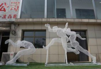 镂空体育雕塑常用，公园小品，铁艺运动人物雕塑生产商
