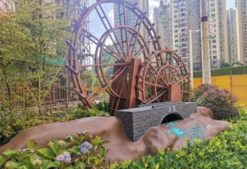 水车雕塑选用，小区摆件，大型水车雕塑公司