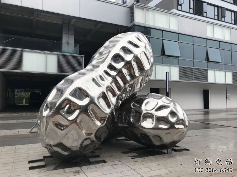 长乐花生雕塑制造，白钢构件，不锈钢花生雕塑提供