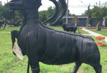 黄石轮胎山羊雕塑供应，公园雕塑，铸铜轮胎羊雕塑供求