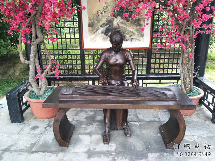 玄武弹古筝雕塑厂家，景观概念，民俗人物雕塑通用