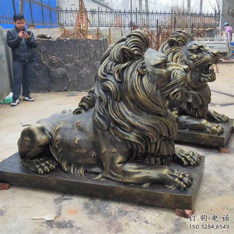 安义大型趴狮雕塑，仿铜动物雕塑，玻璃钢狮子雕塑制作
