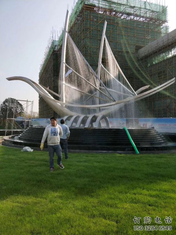 克孜勒苏柯帆船喷泉雕塑，水景水秀组合，旱地帆船喷泉雕塑厂家